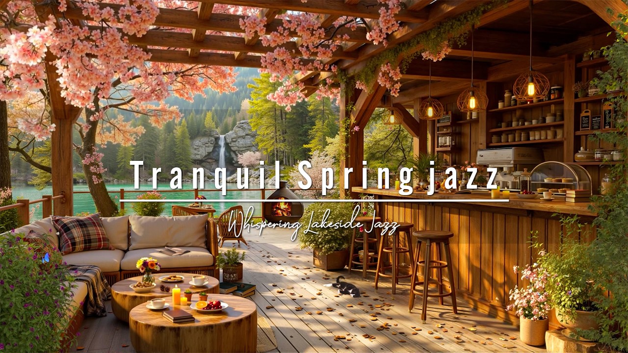 Tranquil Spring Jazz by the Lake 🌸 Cozy Morning Coffee Shop Porch for Study, Relax & Happy Mood ☕