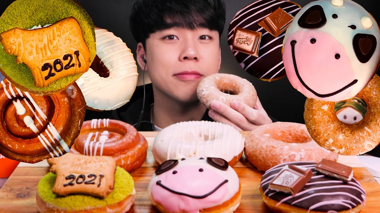 ASMR🍩🐮던킨과 크리스피크림도넛  2021새해 도넛 먹방 리얼사운드ドーナツKRISPYKREME  DUNKIN DONUTS MUKBANG REAL SOUND
