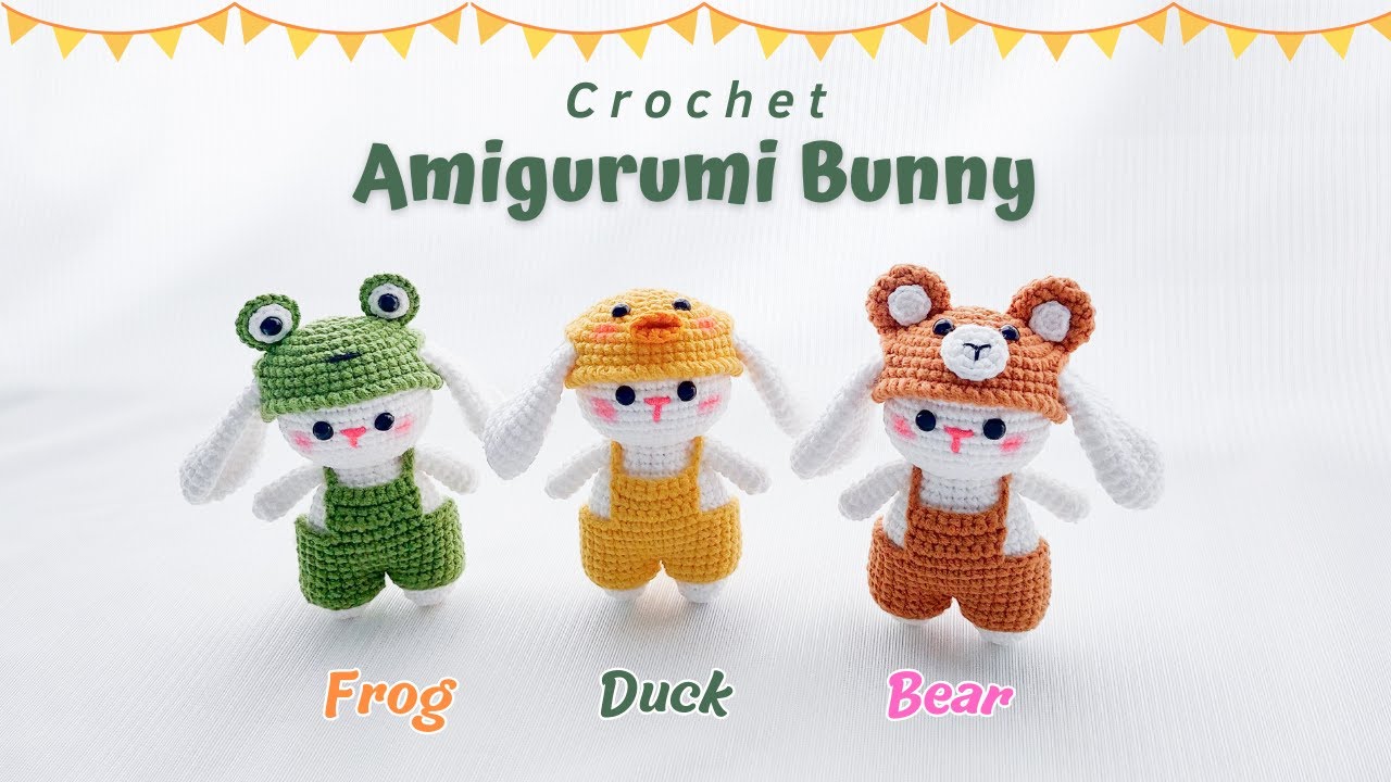 Crochet Amigurumi Bunny with Overall and Hat - Frog, Duck, Bear | NHÀ LEN