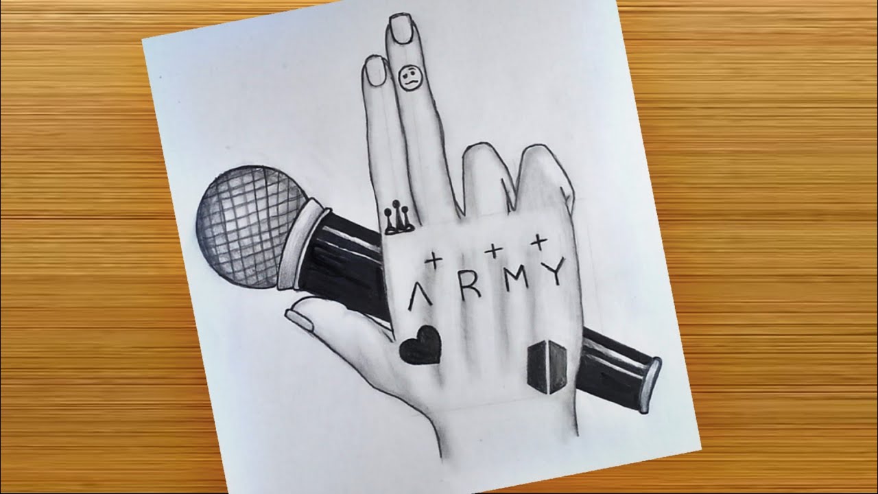 ‎BTS army hand drawing with mic ||  BTS pencil sketch idea || Kpop drawing easy