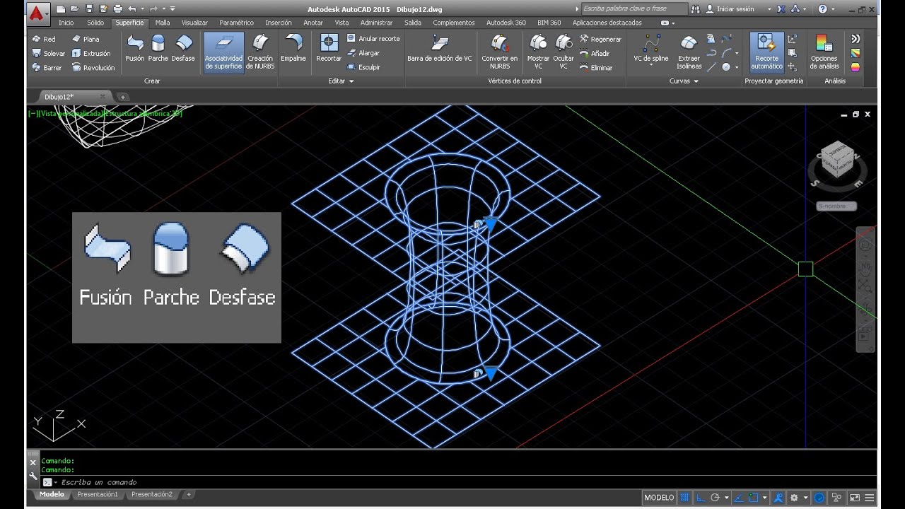Superficies en AutoCAD 2015  Fusion   Parche   Desface   Nivel Medio