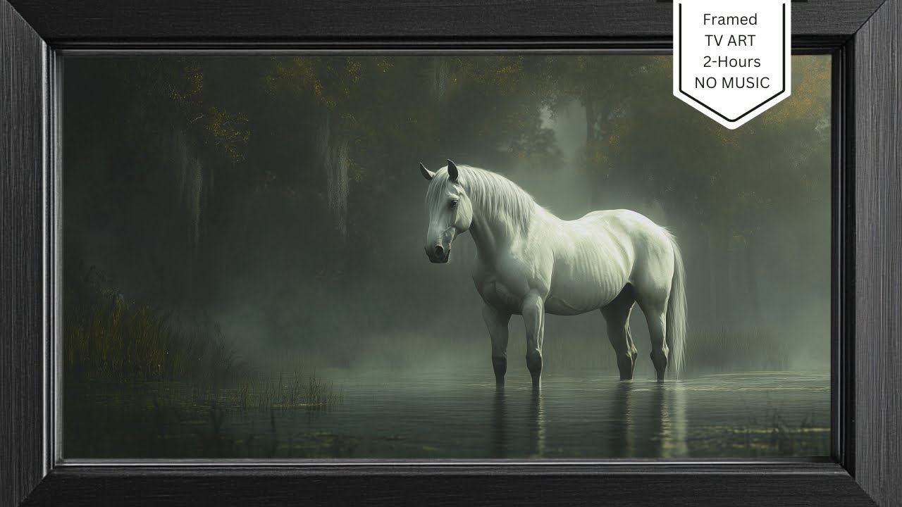 Frame TV Art | Beautiful White Horse Standing in Water |  Frame Art |  2HRS | No SOUND