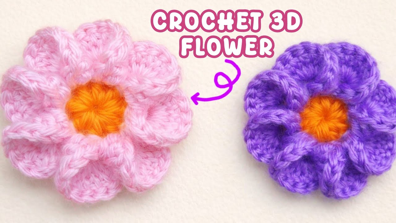 How To Crochet A Simple Flower/Step By Step Crochet Flower Tutorial/Crochet 3D Flower,8 petals