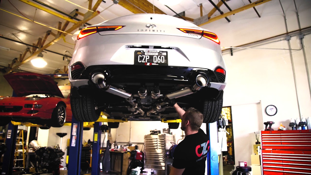 HKS Hi-Power Exhaust Muffler Test Fit & Install on Infiniti Q60 Red Sport!