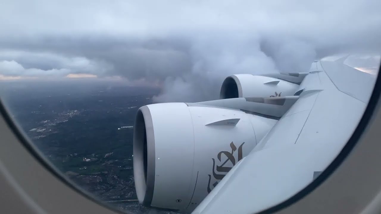 Emirates A380 departure from London Heathrow! Amazing climb out with wing clouds