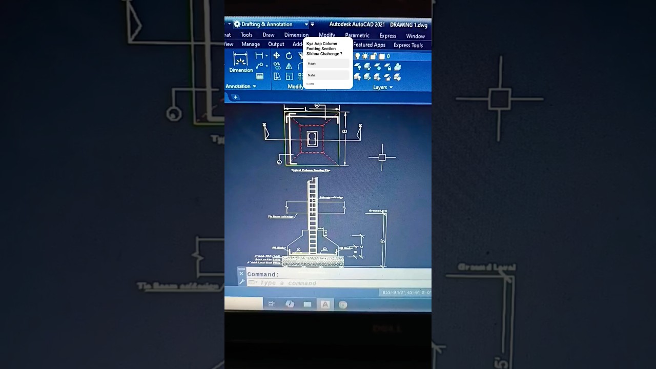 Kya Aap Column Footing Section Sikhna Chahenge? Comment Your Answer #autocad #columnfooting
