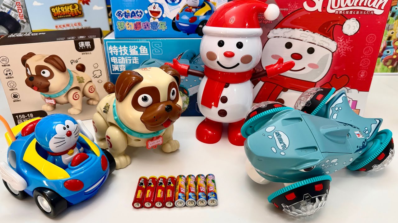 Unboxing Electric Snowman, Doraemon Remote Control Car, Electric Cute And Funny Pug Dog, Stunt Shark