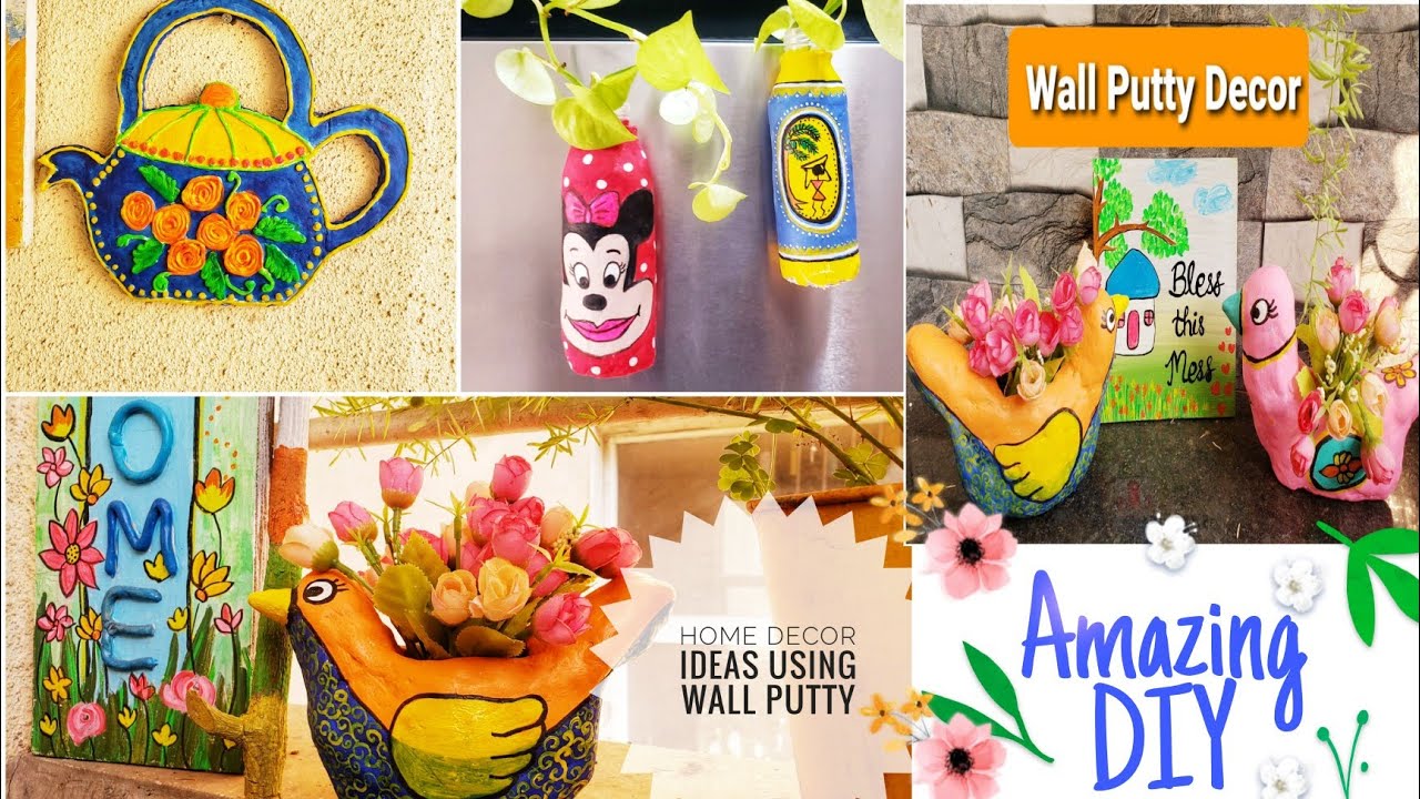 #wallputty #Plasticbottle #BestOutOfWaste | 3 Low Budget Planter, Fridge Magnet and Wall Decor Ideas