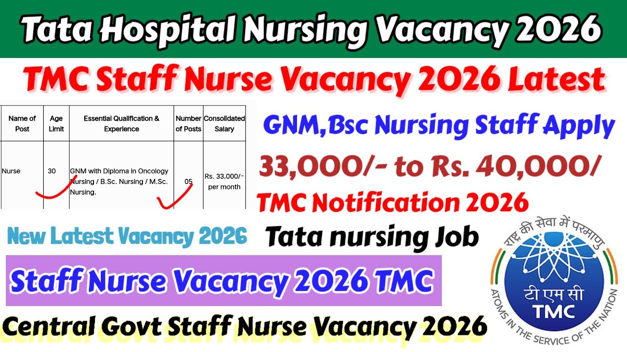 Tata Nursing Vacancy 2026, Staff Nurse Vacancy 2026, TMC Staff Nurse Vacancy, Tata Staff Nurse Va...