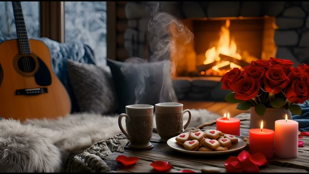 Romantic Evening 🕯️ 3-Hour Relaxing Acoustic Guitar & Cozy Fireplace for Two
