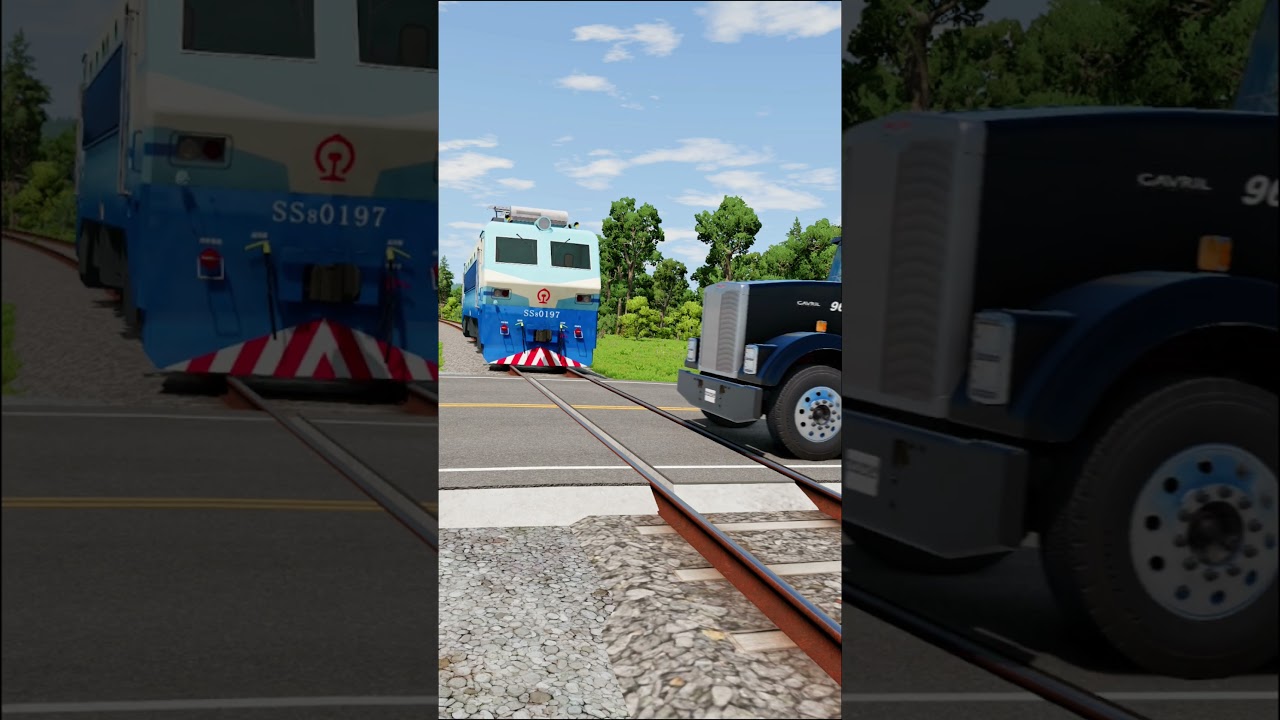 Trucks and Cars vs train track #3  | BeamNG.drive #shorts