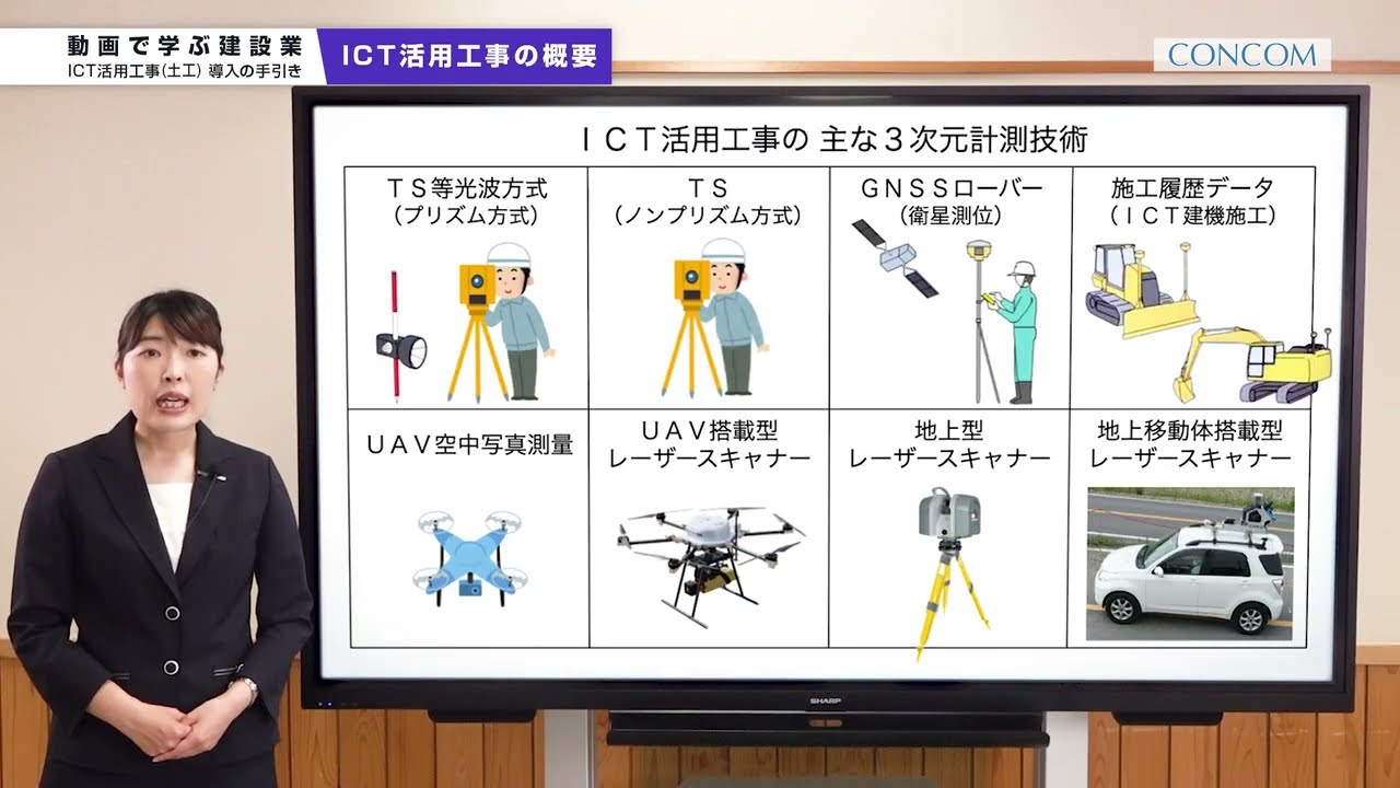 コンコム　動画で学ぶ建設業「ICT活用工事（土工）導入の手引き」その1　ICT活用工事の概要