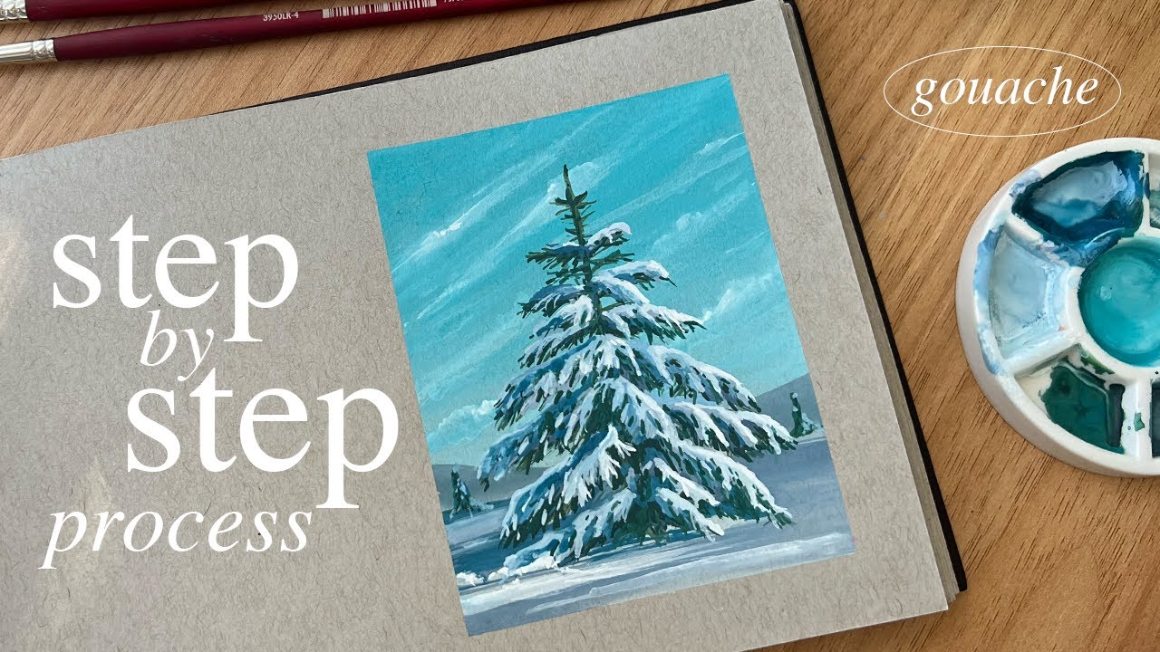 paint a snowy winter tree with gouache ❄️ beginner friendly tutorial
