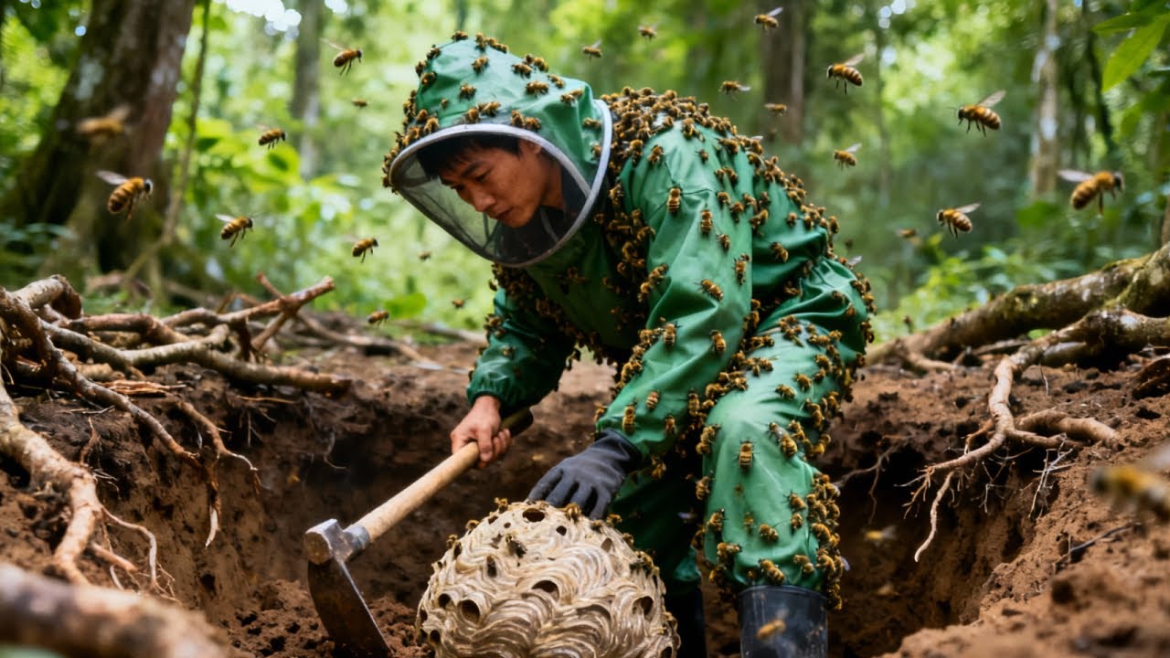 小成哥千里诱捕虎头蜂，藏在地下也被一窝端，粉丝惊叹技术高【蜂狂小成哥】