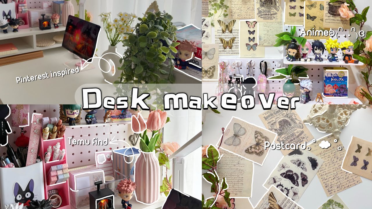 Aesthetic Desk Makeover 2025 ⋆𐙚 ̊. | Huge Temu Haul + Organizing, Pinterest Inspired, Anime