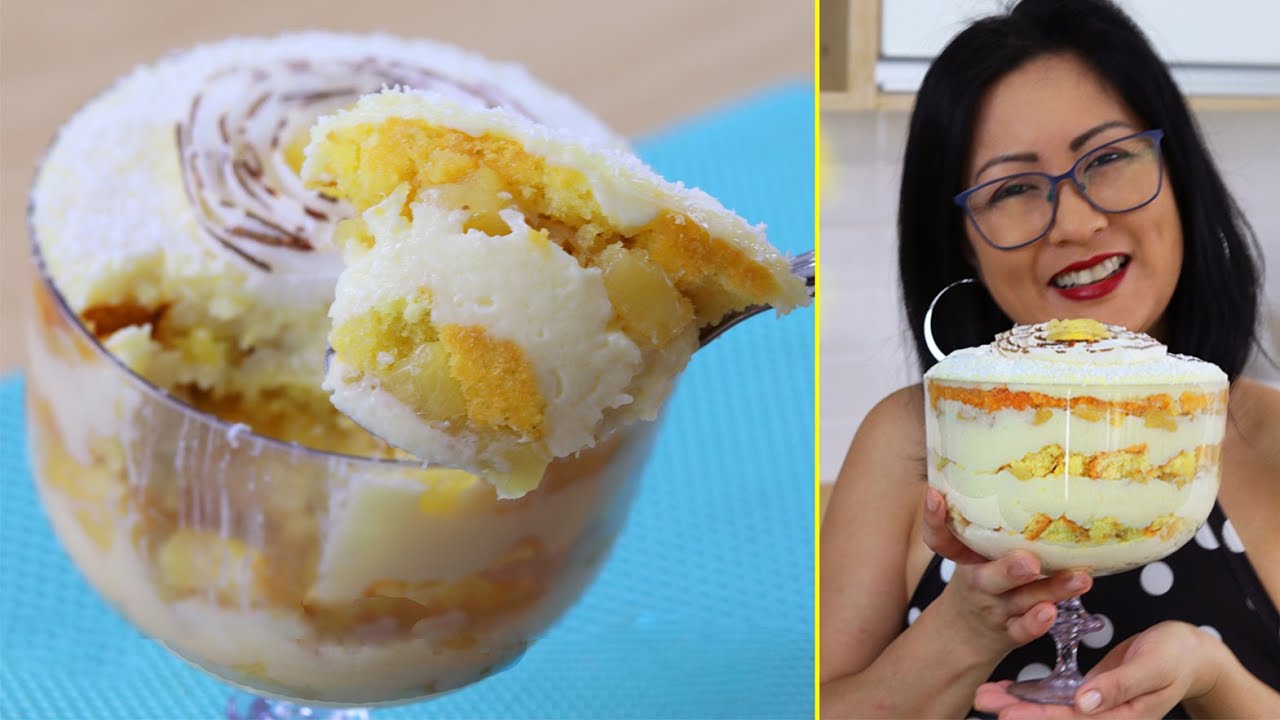 SOBREMESA DE ABACAXI NA TAÇA SUPER SIMPLES E FÁCIL | DIFÍCIL É VOCÊ COMER SÓ UM PEDAÇO -Dika da Naka
