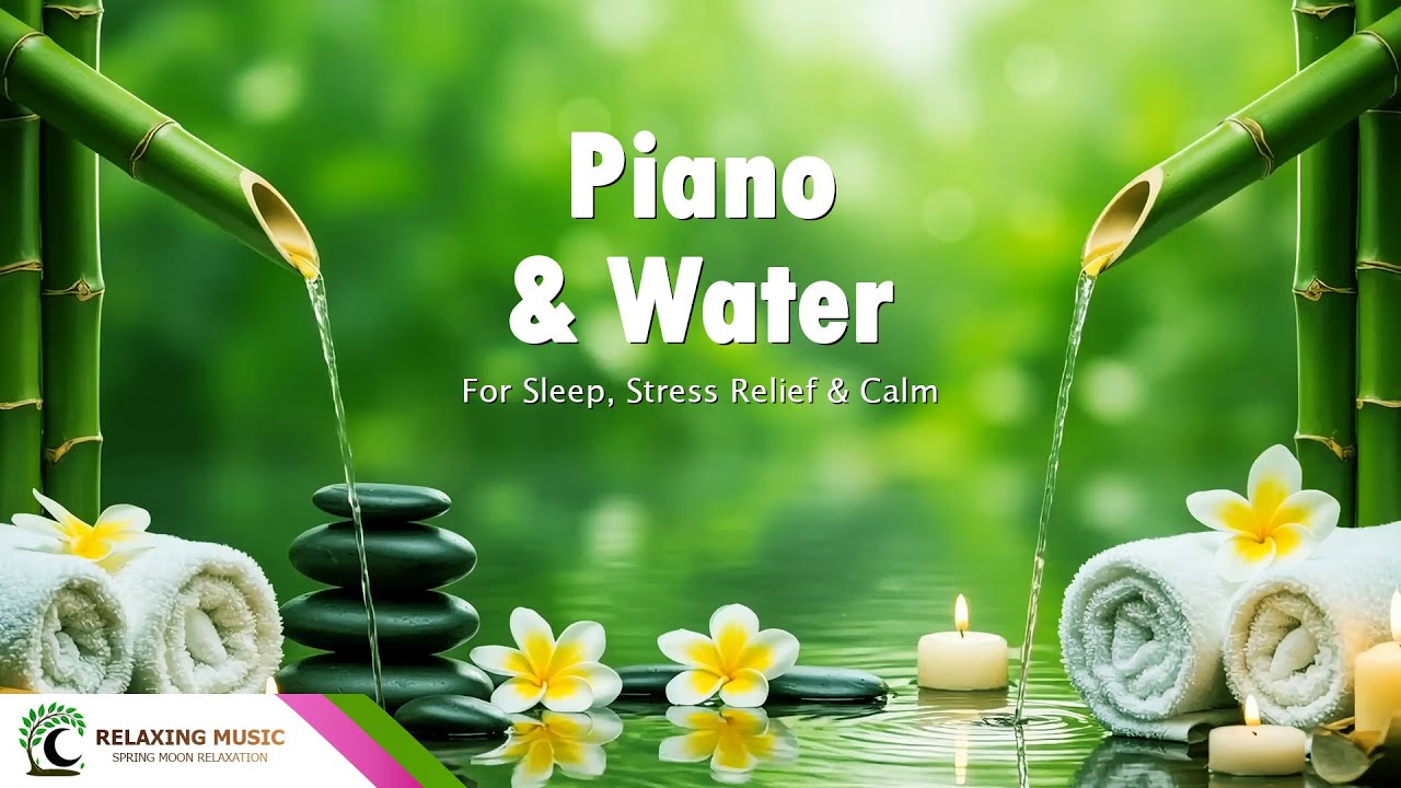 Soothing Piano & Bamboo water Sounds ☘️|  Relaxing Music for Sleep, Stress Relief & Calm