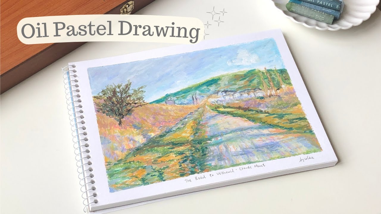 Oil pastel drawing🌿 | The Road to Vétheuil by Claude Monet 👨🏼‍🎨