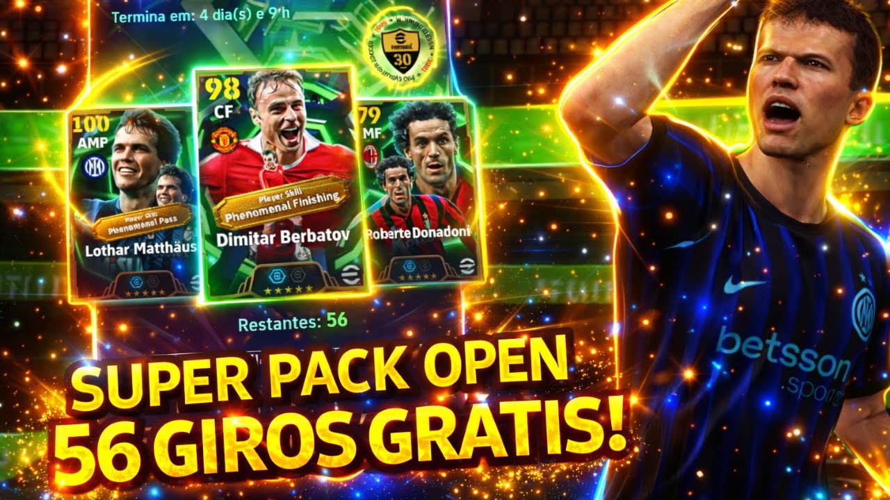 🚨 PACK OPEN DA ILUSÃO? 😱 56 GIROS GRÁTIS BOX TREASURE LINK eFOOTBALL 2026