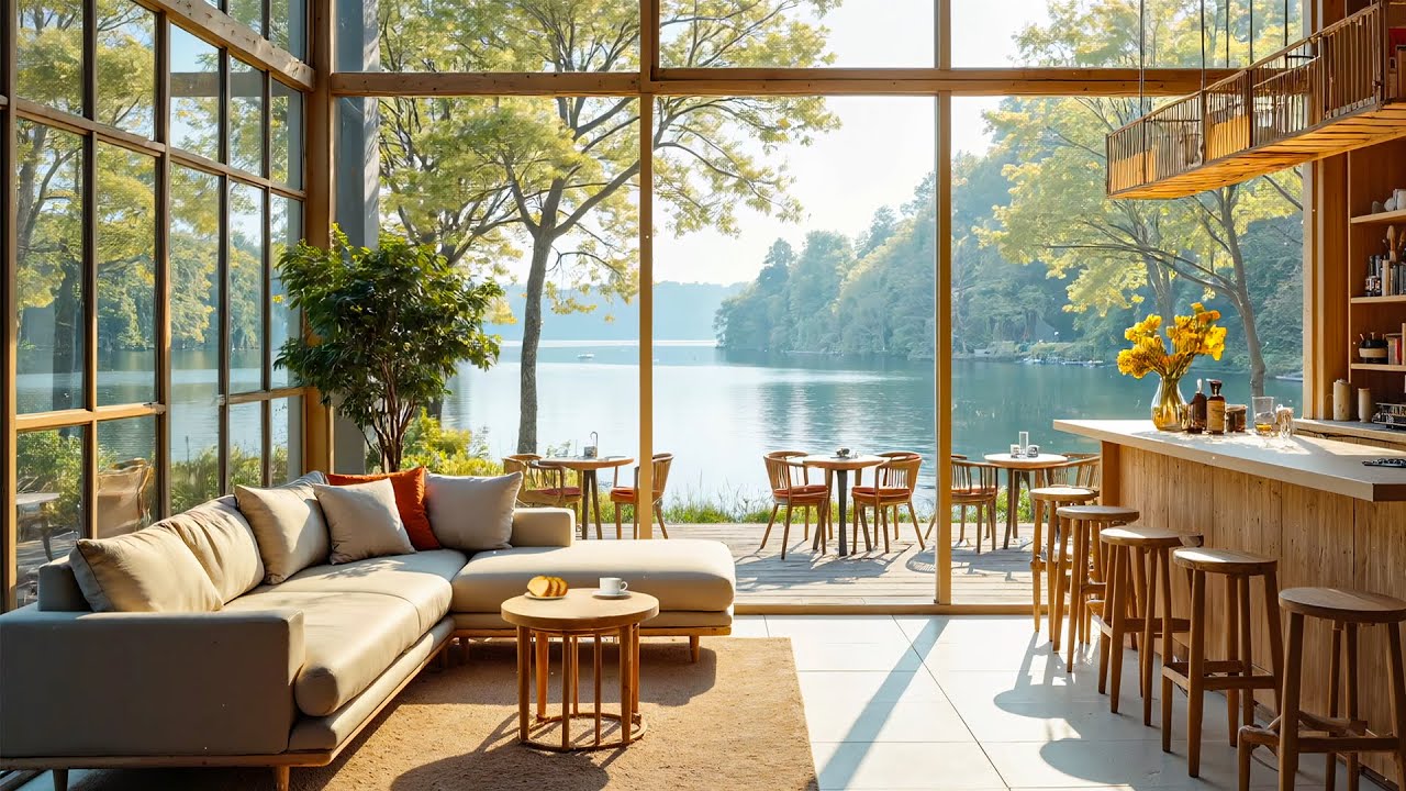 🌿 Spring Lakeside Café Jazz ☕ Gentle Smooth Jazz for Calm Focus & Relaxing Moments