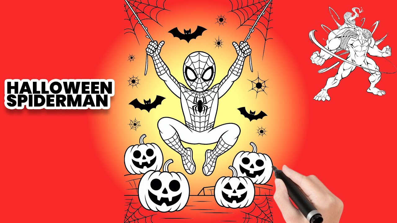 Рисунок Человека-паука против Венома на Хэллоуин 🎃🕷️ | Страшная, но весёлая раскраска для детей |...