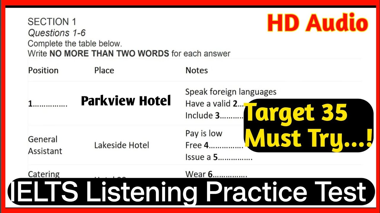 Parkview hotel IELTS  listening | IELTS listening Practice Test | IELTS Listening Test