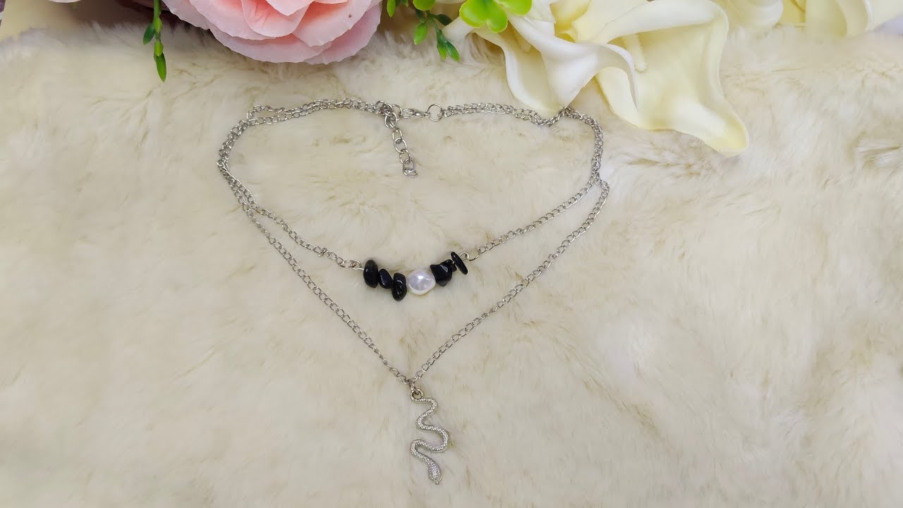 طريقه صنع سلسله من حجر الكسر واللولي بالخطوات How to make a necklace from crushed stone and pearls 