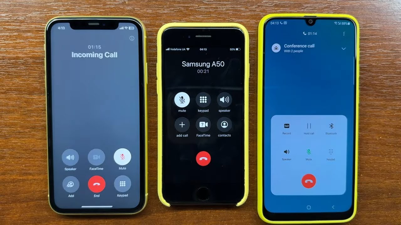 Жёлтый iPhone 11 против iPhone 7 против Samsung A50 «Siri, переключи исходящий вызов на входящий!...