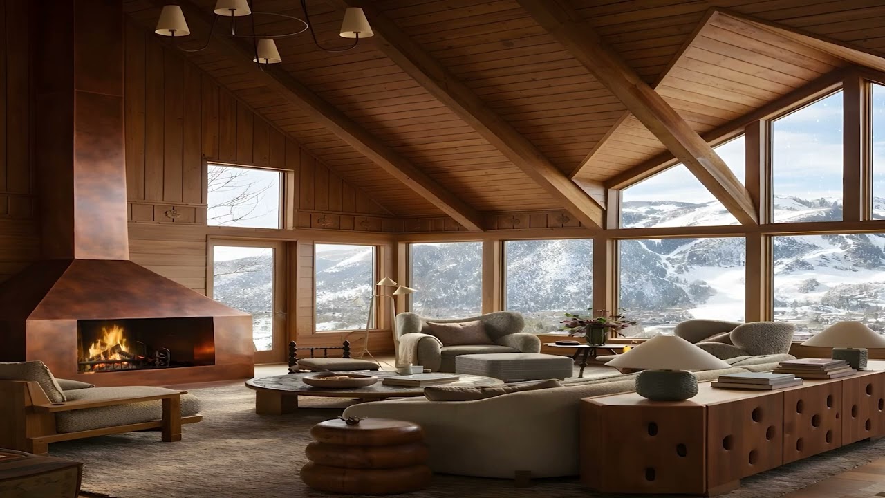 Swiss Chalet Cozy Ambience | Warm Fireplace, Snowy Alps & Winter Comfort