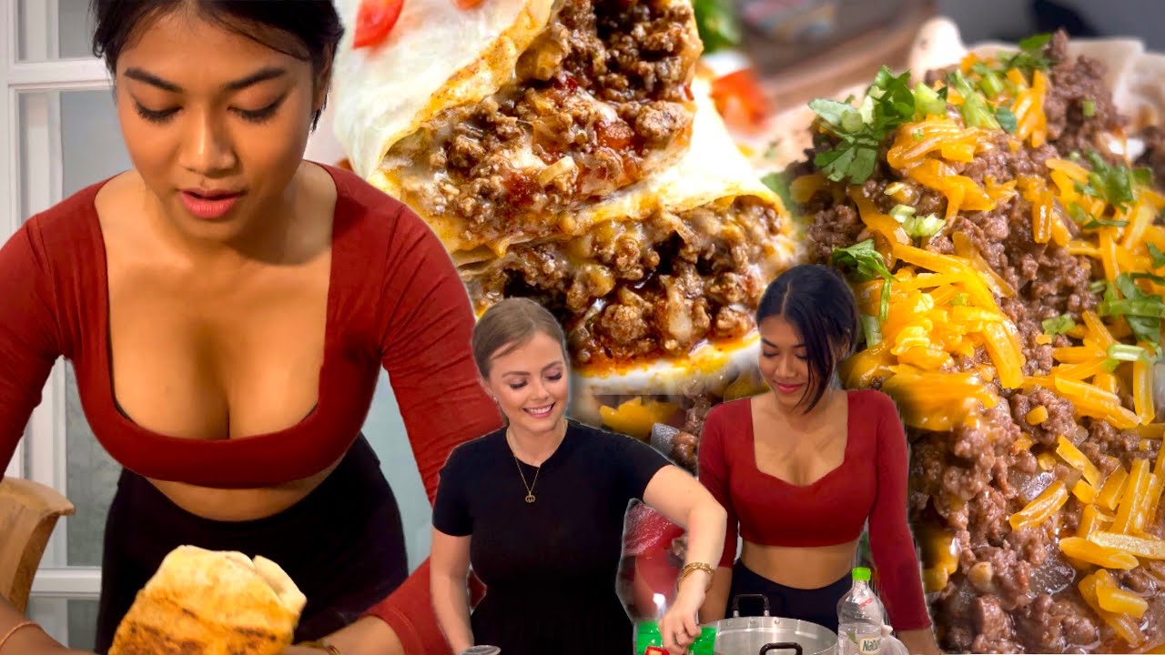 Thai Girl Making WET Tex Mex Beef Burritos For The First Time | How To Cook Beef Burritos