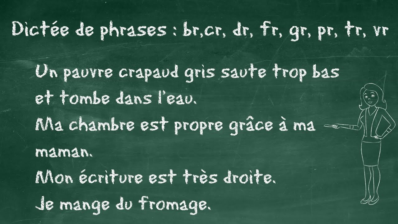 Étude des sons br dr cr gr fr vr tr  - Dictée de phrases CE1, 7 à 9 ans, FLE begginer, Learn french