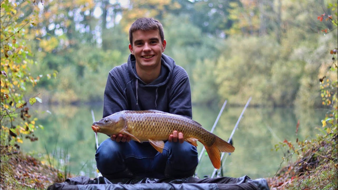 Pêche de la carpe dans une ancienne carrière / automne 2019 / FULL HD