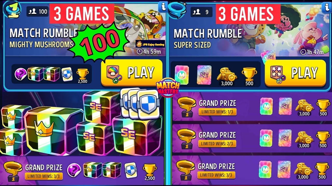 (2 Match Rumble) Mighty Mushrooms+Rainbow 🌈/ Super Sized+Square Matches