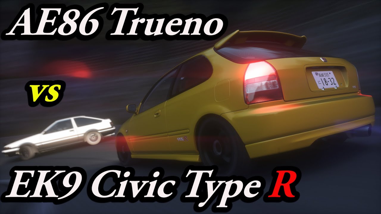 AE86 Trueno vs EK9 Civic Type R // Happogahara touge // Assetto Corsa