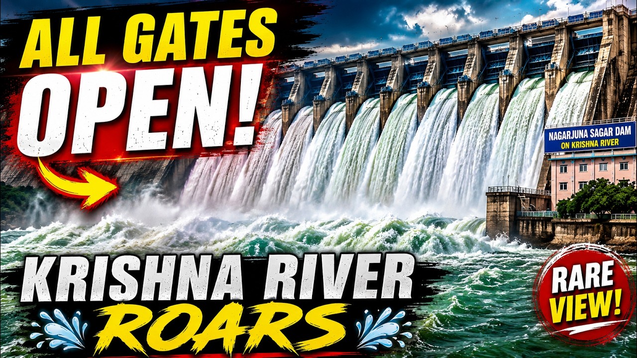 Nagarjuna Sagar Dam All Gates Open | Stunning Krishna River View | Hybiz TV