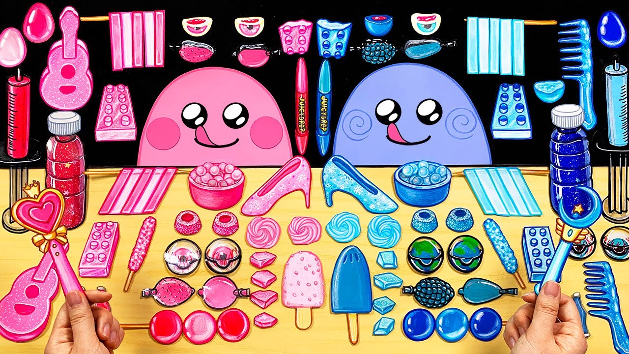 슬라임의 분홍색VS파랑색 음식 먹방 스톱모션!!ASMR STOPMOTION Pink VS Blue Color Food Mukbang with SLIME!!