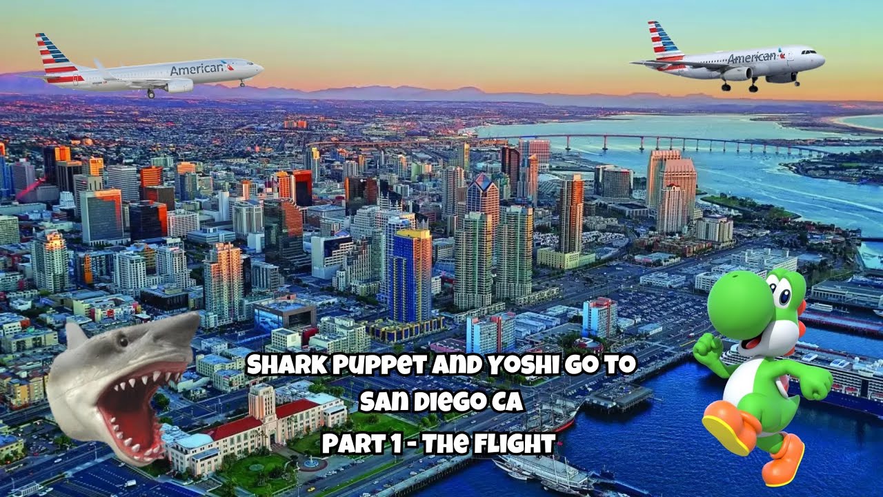 SB Movie: Shark Puppet and Yoshi go to San Diego CA! (Part 1 - The Flight)