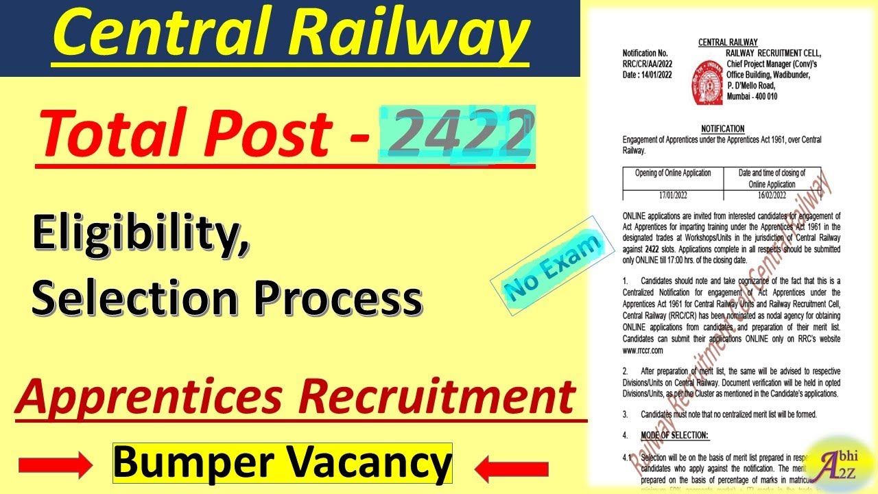 Central Railway Apprentice 2022, ITI Railway Apprentice 2022, RRC CR Apprentice form kaise bhre 2022
