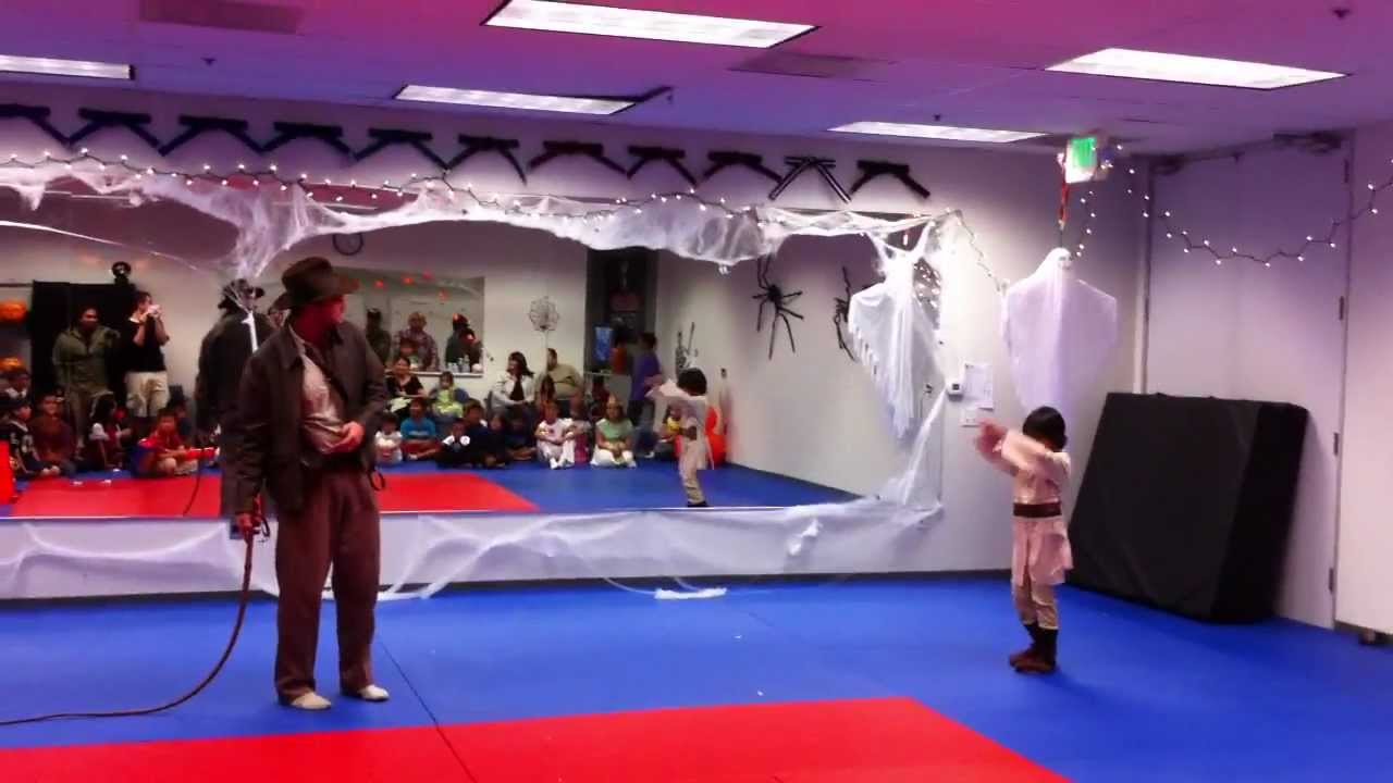 Indiana Jones Demonstrating Bullwhip Tricks at Halloween Party