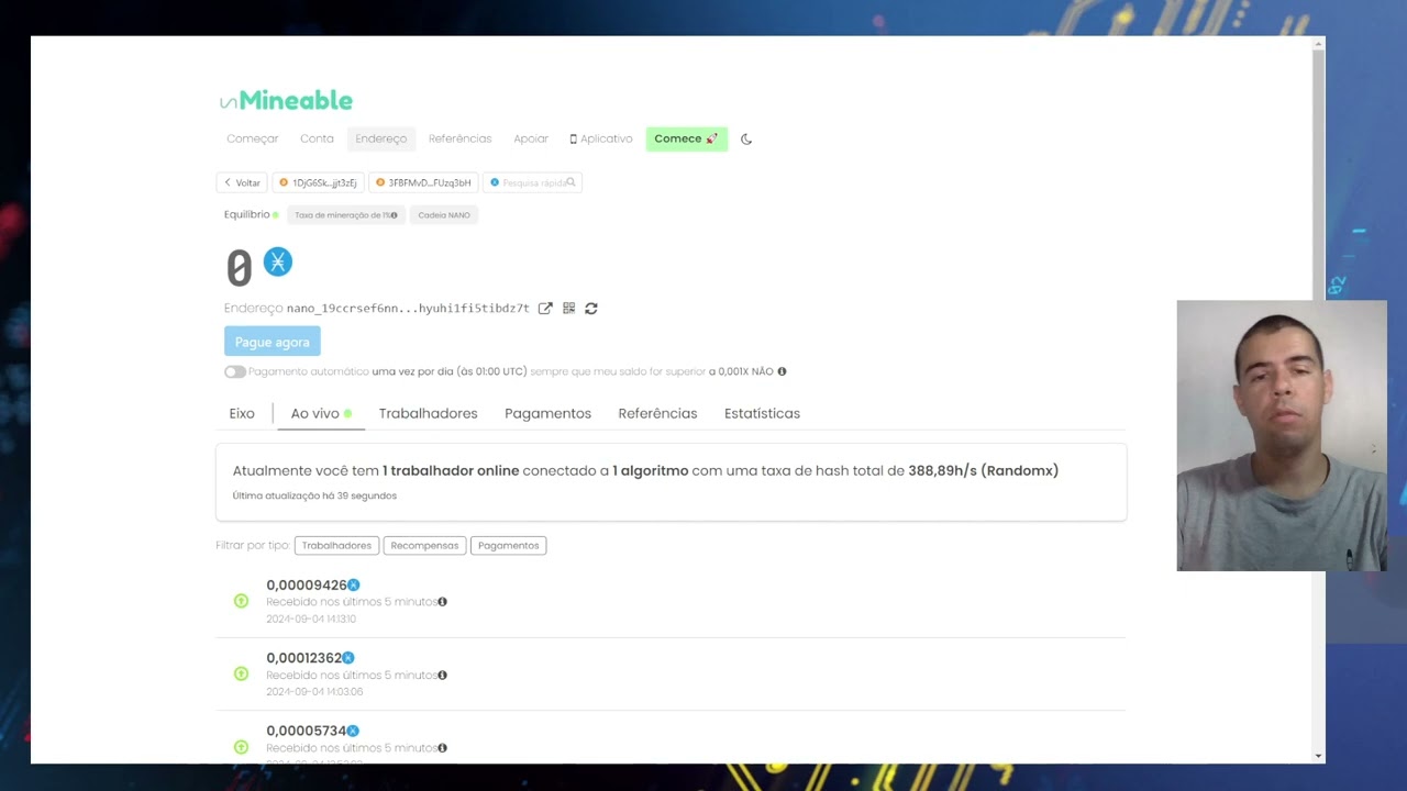 Primeiro saque de minera&ccedil;&atilde;o na unMineable - Nano para Binance