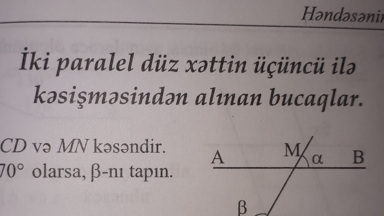 İki paralel düz xəttin üçüncü ilə kəsişməsindən alınan bucaqlar. Test toplusu