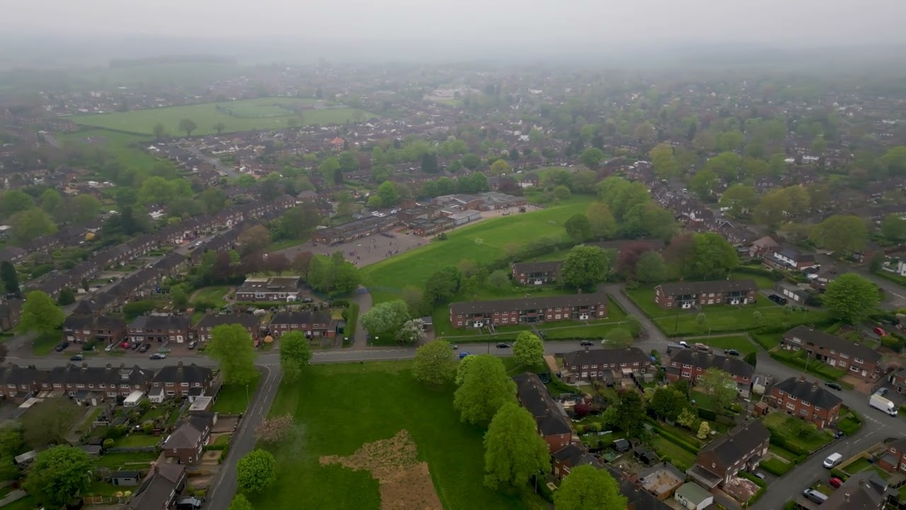 Slow yaw shot over Clayton, Newcastle-under-Lyme, Staffordshire, UK