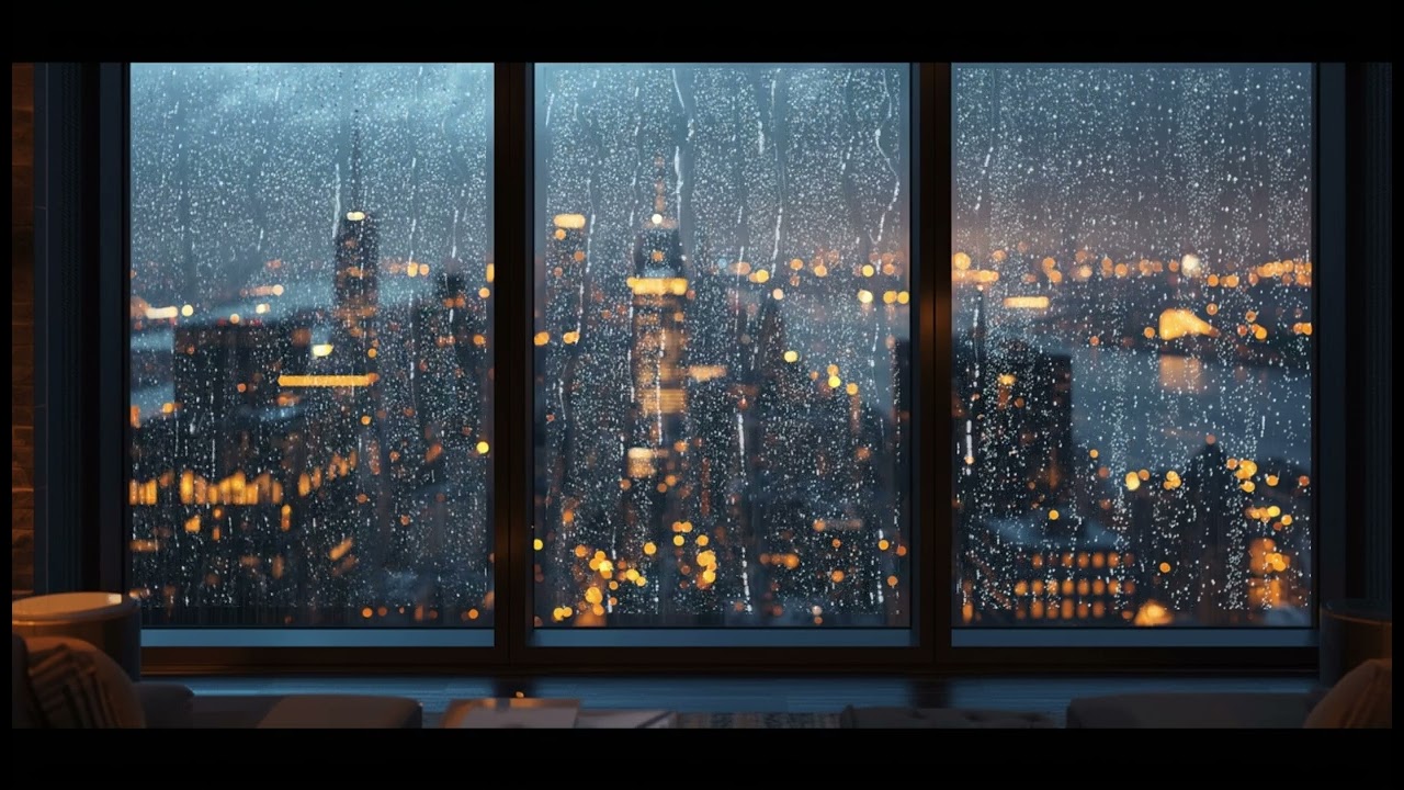 Luxury High Rise Apartment at Night | New York City Skyline Views, Calm Jazz & Cozy City Ambience
