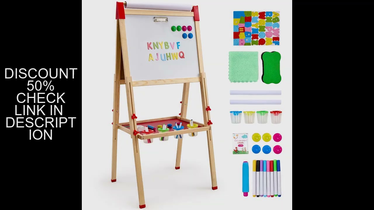 SucceBuy Children Magnetic Drawing Board Wooden Double-Sided Kid's Art Easel with Whiteboard Chalkbo