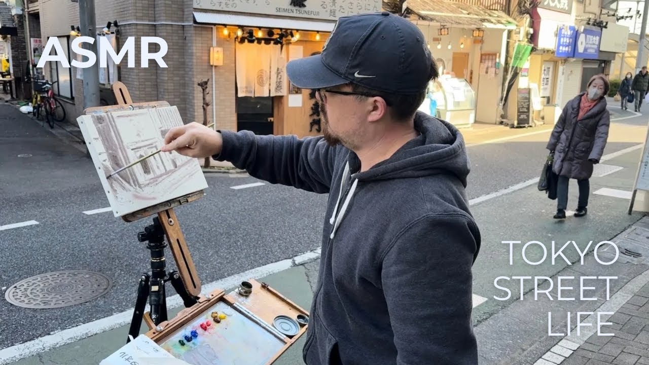 Tokyo Street ASMR Plein Air Oil Painting | City Life Sounds (No Speaking)