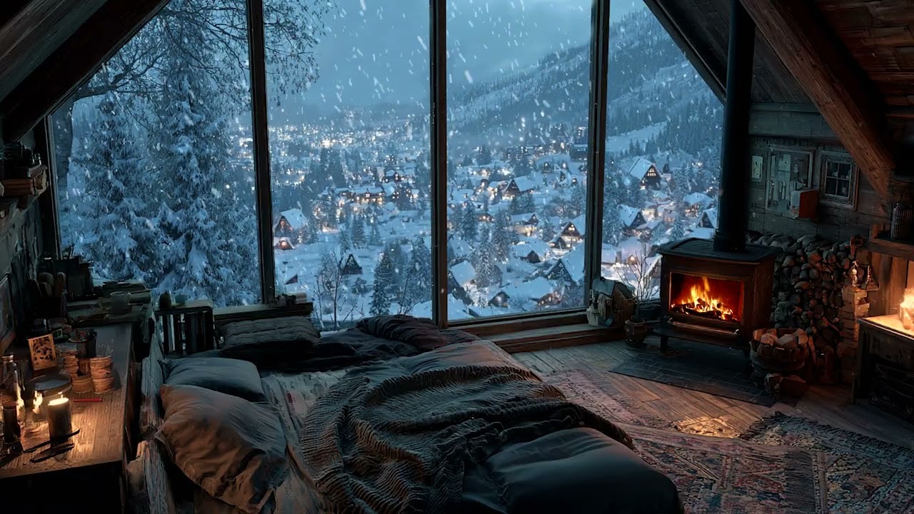 A Quiet Bedroom Listening to Wind and Snow Outside the Window | Slow Ambient Music for Calm Nights