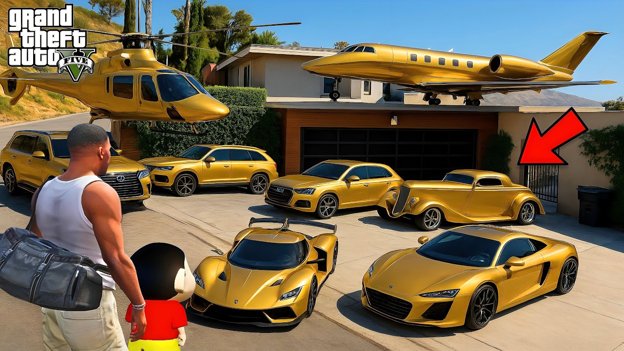 GTA V : Franklin & Shinchan Collecting GOLDEN CARS in GTA 5 ! in Telugu