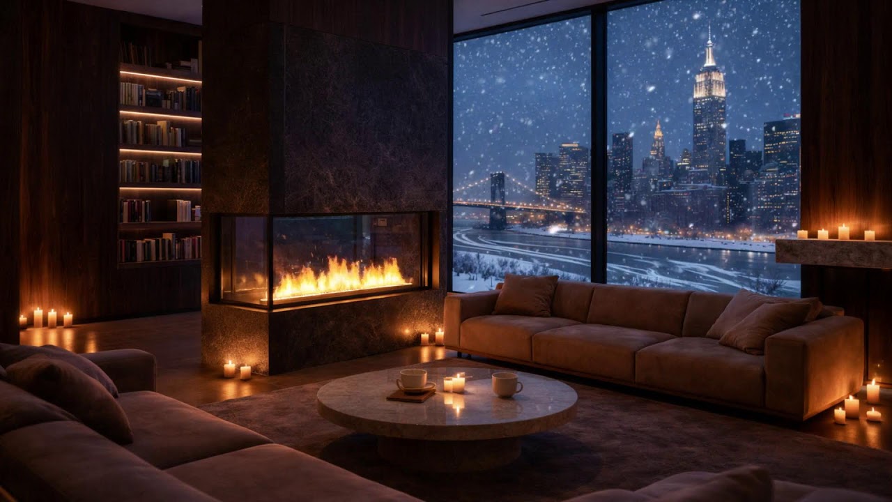 Winter City Jazz  Fireplace Ambience for Sleep & Relax
