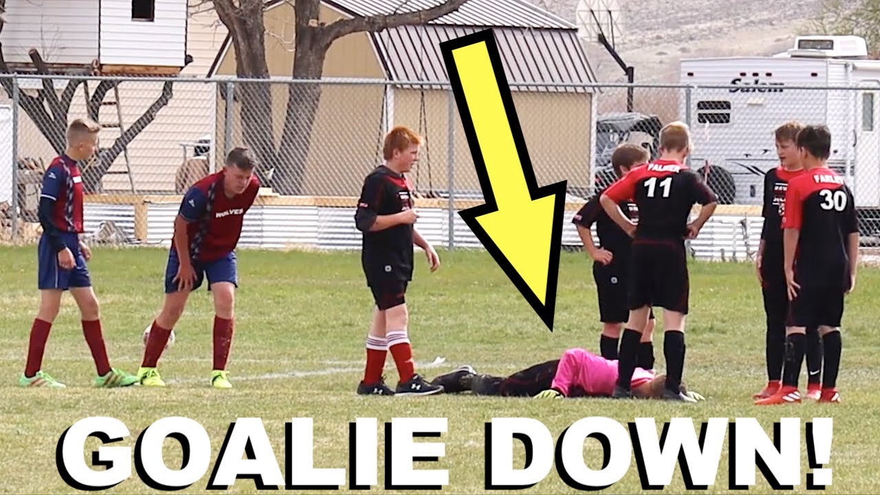 HARD HIT TAKES GOALIE OUT OF SOCCER GAME!!
