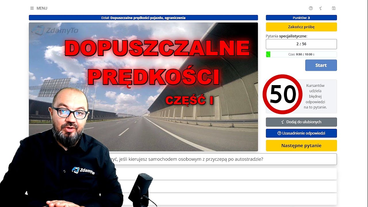 Najtrudniejsze pytania: dopuszczalna prędkość - część I . Testy ZdamyTo